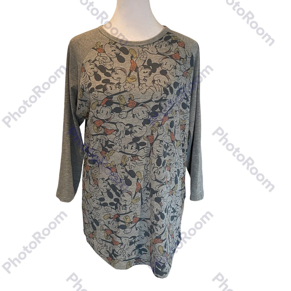 LuLaRoe Heather Gray with Mickey Mouse Disney Print 3/4 Sleeve Tee Medium